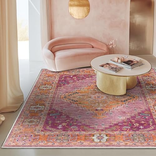 XESZIEO Moderner Designer Teppich rutschfest Waschbar Teppich Retro-Rot-MusterHomeDekorativeTeppiche,110x190cm von XESZIEO