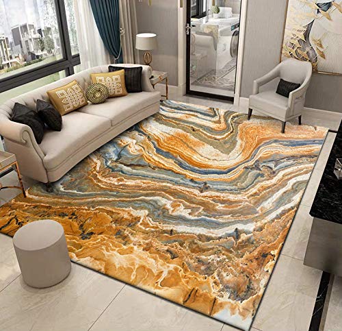 XESZIEO Teppich Wohnzimmer Kurzflor,200 x 300 cm,Moderner Teppich FüR Den Innenbereich,Waschbar Schlafzimmer Teppich,Weicher & Pflegeleichter,Abstrakt Grau Orange von XESZIEO
