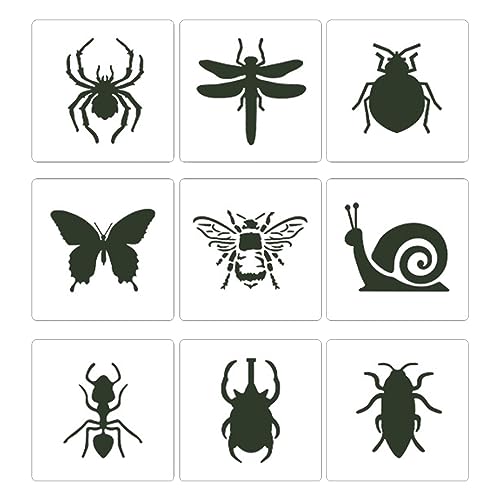 9 Stück Insekten-Malschablonen, wiederverwendbar, PET-Vorlagen für Kinder, Studenten, Malen auf Papier, Leinwand, Holz, Halloween-Dekoration, Scrapbooking-Schablonen, Schablonen-Sets von XEYYHAS