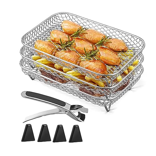 Air Fryer Rack Square Three Stackable Racks Stainless Steel Multi-Layer Dehydrator Rack for Air Fryer Accessories Stackable Grilling Rack Grid Grill Rack Stainless Steel Kitchen Gadgets von XEYYHAS