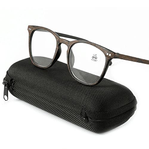 XFAK 1.5 Retro Lesebrillen Holzlook Computerbrille Große Presbyopie Brille Holz Vollrandbrille Leichte Herren Damen Computer Lesebrille (Color : Black, Size : Diopter+2.0) von XFAK