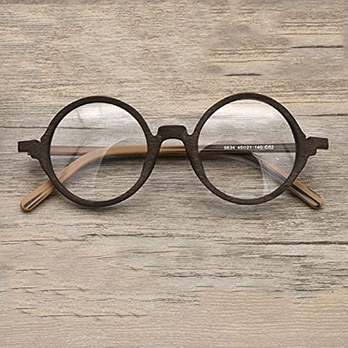 XFAK Holz Lesebrillen Runde Rahmen Brille Retro Computerbrille Sehhilfe Dioptrien 2.0 Nerdbrille Für Damen Herren Blaulicht Blockierende Linse (Size : Diopter+2.0) von XFAK