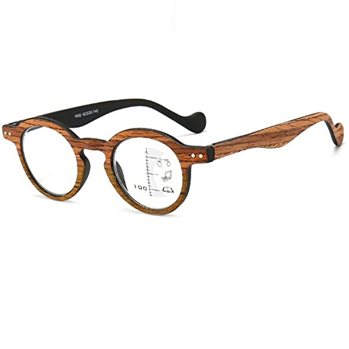 XFAK Runde Progressive Multifokale Computer Lesebrille Holz Bifokale Lesebrille Retro Runde Presbyopie Brille +2.0 Gleitsichtbrille (Color : Brown, Size : Diopter+1.5) von XFAK