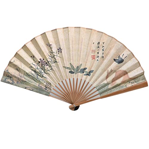 Handfächer, faltbar, Stoff-Handfächer, doppelseitiger Handfächer mit chinesischer alter Tuschemalerei, handgefalteter Bambus-Seidenfächer mit Quaste, for Wanddekoration (Farbe: Mehrfarbig, Größe: 26,9 von XFANAOOU