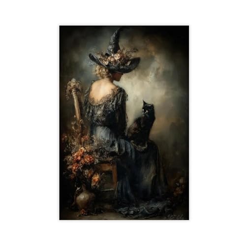 XFATGIA Leinwandposter Hexe und schwarze Katze, Wandkunst, Dekordruck, Gemälde für Wohnzimmer, Schlafzimmer, Dekoration, 40 x 60 cm XFATGIA Leinwandposter Hexe und schwarze Katze, Wandkunst, Dekordruck, Gemälde für Wohnzimmer, Schlafzimmer, Dekoration, 40 x 60 cm von XFATGIA