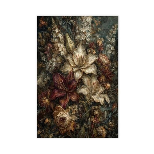 XFATGIA Leinwandposter mit dunklem Blumenmuster, Schlafzimmerdekoration, Landschaft, Büro, Raumdekoration, Geschenk, 30 x 45 cm XFATGIA Leinwandposter mit dunklem Blumenmuster, Schlafzimmerdekoration, Landschaft, Büro, Raumdekoration, Geschenk, 30 x 45 cm von XFATGIA