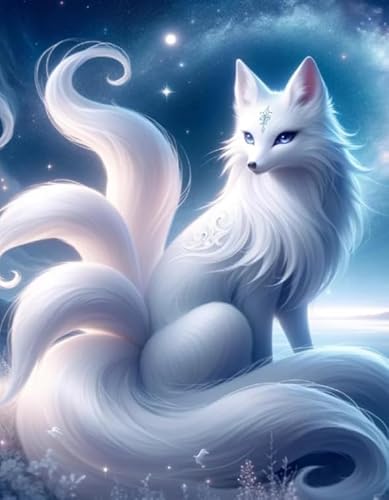 XFENDOUDOU Kreuzstich Stickpackungen Fantasie-Neunschwänziger Fuchs 11CT Cross Stitch Stamped Kit DIY Anfänger Erwachsene Embroidery Kunst Handwerk Handarbeit Kits（40 * 50cm） von XFENDOUDOU