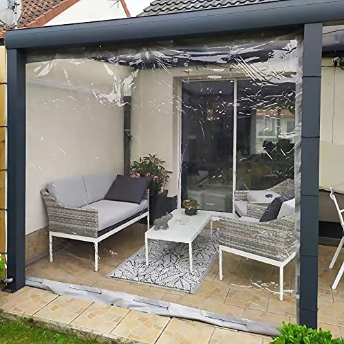 XFLOFE Vorhang Wasserdicht Outdoor Abdeckplane, Mit Ösen PVC Schwerlast Wasserdicht Plane Seitenwand, Wetterresistent Partition Vorhang Für Pergola (3.5x2.17m, Gray) von XFLOFE