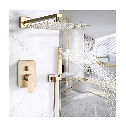 Dusch -Set Duschsystem Messing gebürstet goldener Regenmischer Duschhahn Set Wandmontage Multifunktions Duschkombination mit Handheld Dusche, quadratischer Regenduschkopf, 12 Zoll Dusch -Set Duschsystem Messing gebürstet goldener Regenmischer Duschhahn Set Wandmontage Multifunktions Duschkombination mit Handheld Dusche, quadratischer Regenduschkopf, 12 Zoll von XFLSDHGD