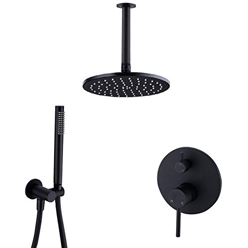 Dusch -Set -Duschsystem Schwarzes Messing Deckenmischungsmixer Duschhahn -Set Multifunktion Doppelgriff Duschkombination mit runden Regenduschkopf, Handheld -Dusche, 10 Zoll Dusch -Set -Duschsystem Schwarzes Messing Deckenmischungsmixer Duschhahn -Set Multifunktion Doppelgriff Duschkombination mit runden Regenduschkopf, Handheld -Dusche, 10 Zoll von XFLSDHGD