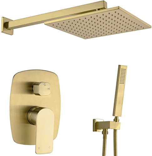 Duscharmatur 12 Zoll Badezimmer Luxus Regenmixer Combo Set Wandmontaged Niederschlag Duschkopf System gebürstet Gold, 12 Zoll Set von XFLSDHGD