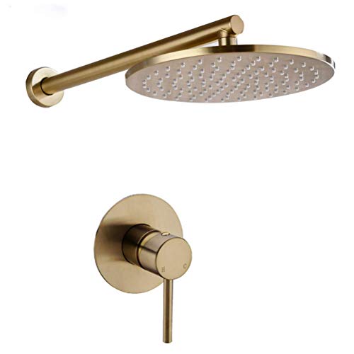 Duscharmaturensystem Set gebürstet goldener Messing Badezimmer Dusch Set Rianfall Duschkopf Duschhahnwandmontage Duscharmmischer Keramik Ventil Eins Griff Duschmixer Duschmixer von XFLSDHGD