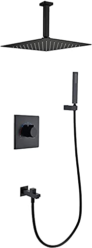 Duschsystem Verdecktes Verstellbares Duscharmatur-Set mit 25,4 cm Duschkopf Einhandbrause Duschset Badezimmer mit Handbrause und Wannenauslauf, Chrom, Chrom von XFLSDHGD