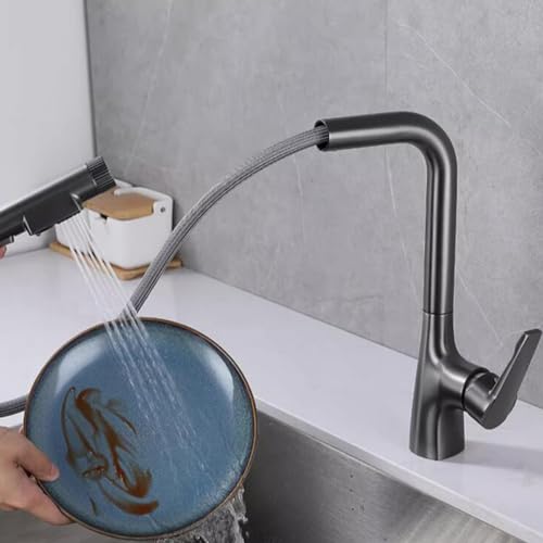 Grau 3 -Wege Spülbeckenmischhahn mit extrahierbarem Spray Kalt heiß gereinigten Wasser drehbarer Messing -Wasserhahn für den Reiniger Grau 3 -Wege Spülbeckenmischhahn mit extrahierbarem Spray Kalt heiß gereinigten Wasser drehbarer Messing -Wasserhahn für den Reiniger von XFLSDHGD