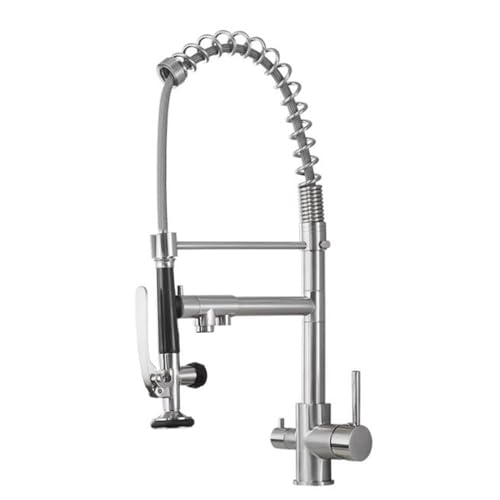 Küchenarmatur, 3-Wege-Küchenarmatur Flexibler Messing 360 ° drehbar heiß und kalt gereinigtes Wasser Multifunktionsspüle Wasserhahn Chrom von XFLSDHGD