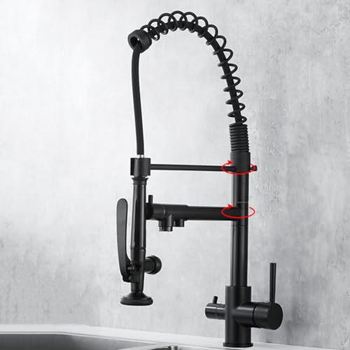 Küchenarmatur, 3-Wege-Küchenarmatur Flexibler Messing 360 ° drehbar heiß und kalt gereinigtes Wasser Multifunktionsspüle Wasserhahn Chrom von XFLSDHGD