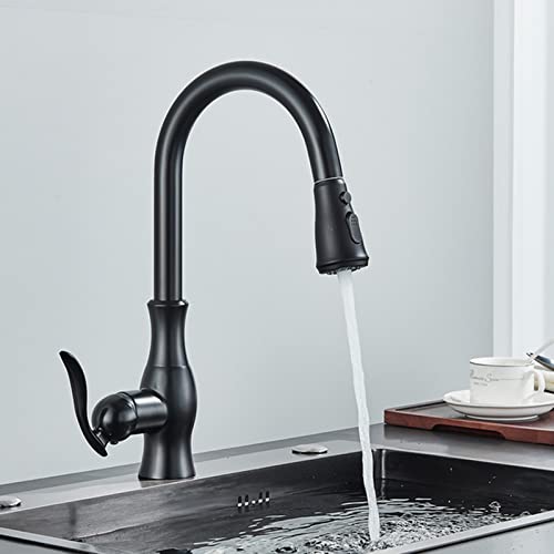 Küchenarmatur, Küchenarmatur mit Auszug Sprühes Messing Küchenspüle Wasserhahn mit 2 Sprühmodi Eingang mit hohem Bogen moderner Wasserhahn für Küchen -RV -Bar Mattschwarz (Farbbürstte Nickel) von XFLSDHGD