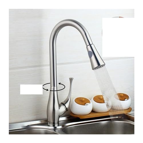 Küchenspüle Wasserhahn mit drehbarem Ausziehen Sprühgerät gebürstet Nickel -Beckenmischer für Badezimmer Eitelkeit Küchenspüle Wasserhahn mit drehbarem Ausziehen Sprühgerät gebürstet Nickel -Beckenmischer für Badezimmer Eitelkeit von XFLSDHGD
