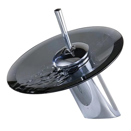 Moderner Glas Wasserfall Waschbecken Wasserhahn Eingriff ein Griff heißer kaltes Wassermixer Tap Chrom Polished Deck montiertes Waschtischmischer Stylisches Design für luxuriöses Badezimmer von XFLSDHGD