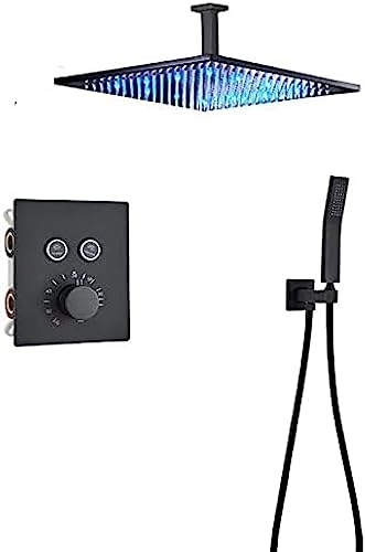 Schwarzer thermostatischer Duschhahnniederschlag Duschkopf Wandmontierter Badewanne Mixer Tap Bad Dusche Set Wand-2-Way-12-Zoll-Wand, A3-Way-16-Zoll-Wand ， 2way16inch Wand von XFLSDHGD