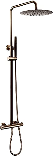 Thermostatischer Duschmischer-Set, Multifunktions-Wandhalterung freiliegender Duschsäule-Badezimmerhahn mit Diverter-Regenkopf, solides Messing Duschsystem Set mit Duschkopf und Dusch Ho, Chrom, 12 Thermostatischer Duschmischer-Set, Multifunktions-Wandhalterung freiliegender Duschsäule-Badezimmerhahn mit Diverter-Regenkopf, solides Messing Duschsystem Set mit Duschkopf und Dusch Ho, Chrom, 12 von XFLSDHGD