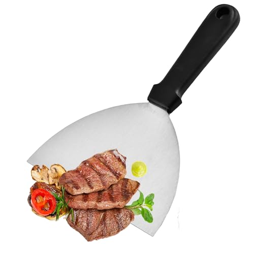 Pfannenwender, Koch und Grillutensilien, BBQ-Spachtel für BBQ Disk Feuerplatte Oder Küche, Edelstahlspatel mit Hitzebeständigem Griff, Löcher für Einfache Lagerung(Halbkreisschaufel) von XFLYP