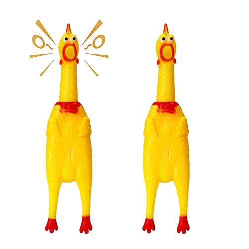 XFLYP 2 Stück 17cm Gummi Schreiend Hühner Spielzeug, Hundespielzeug Rubber Screaming Chicken Yellow Quietschende Dekompression Kleines Spielzeug zum Reinigen der Zähne von XFLYP