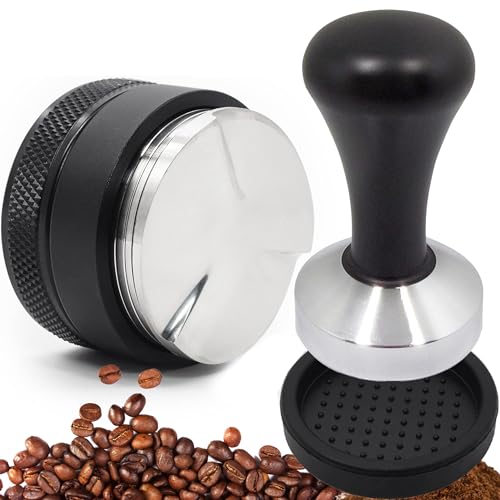 XFLYP Distributor 53mm, 3 in 1 Kaffeeverteiler mit Kaffee Tamper und Silikonmatte, Design Kaffee Tamper Set für Perfekten Espresso Barista-Werkzeug, Mahlkaffee-Verteiler mit Regelbarer Höhe von XFLYP