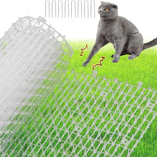XFLYP Dornengitter Tier-Barriere, 200 * 30cm Katzen-Abwehrstreifen Tier-Barriere Katzenschreck Tierschreck, Anti-Katzen-Netzwerk Graben Stopper Prickle Strip Spike Matte mit 8 U-Förmig Erdanker(Weiß) von XFLYP