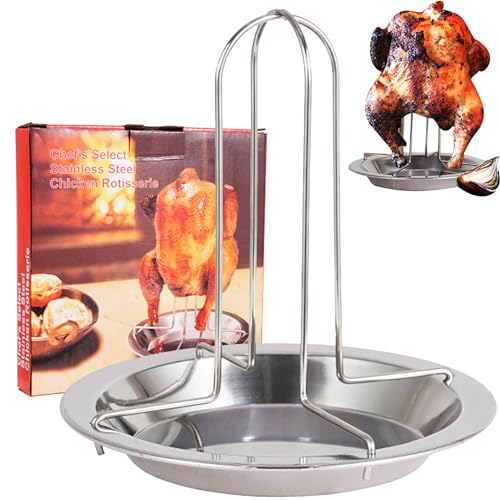 XFLYP Hähnchenhalter Grill, Edelstahl vertikal Bräter Huhn Halterung mit Drip Pfanne für Backofen oder Grill Grill Zubehör Hähnchenbräter, Klappbarer Designgrill von XFLYP