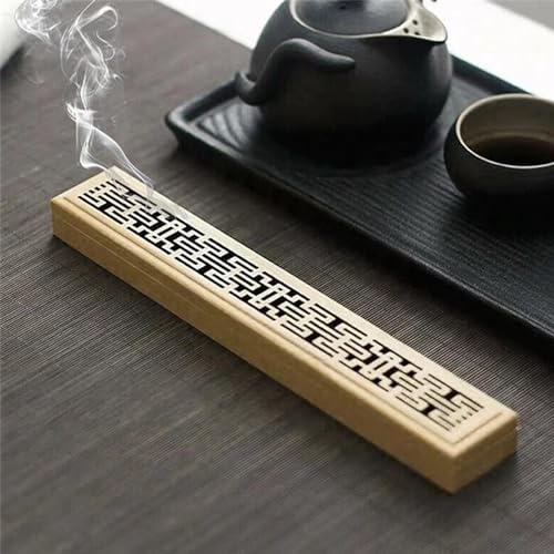 XFLYP Keramik Räucherstäbchenhalter mit Exquisitem Deckel Räucherstäbchenhalter Ständer, Asche-Auffangbehälter mit Feuerfester für Zuhause, Büro, Schlafzimmer, Yoga, Dekoration Holz 30cm von XFLYP