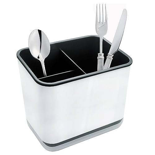 XFLYP Spülbecken Organizer für Besteck/Gabeln/Messer/Löffel, 3 Fächer mit Abtropfgestell, Multifunktionales Besteckkorb mit Herausnehmbare Auffangschale (Schwarz) von XFLYP