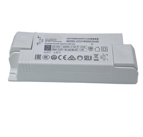 XFMZFUBD 1 Stück LED-Lichttreiber-Netzteil Downlight Flimmerfreier Konstantstromtransformator LED-Lichttreiber-Netzteil Ballasttreiber(21W/15-42V/500mA) von XFMZFUBD