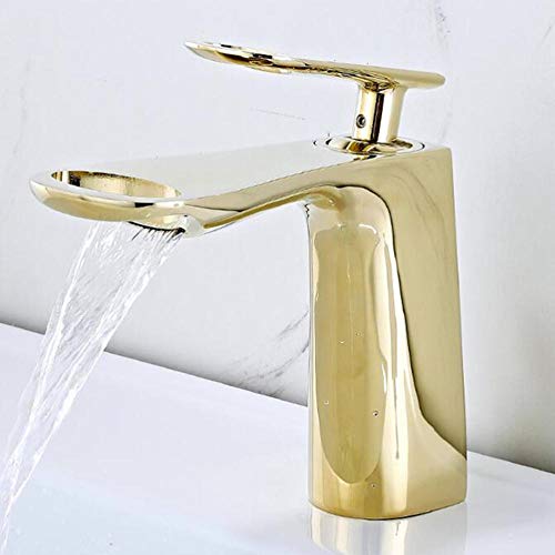XFMZFUBD Basin Mixer tap Waterfall Bathroom Sink taps Brass washbasin Faucet hot and Cold Under Counter Basin Single Handle Bathroom Faucet-Golden(Gold) von XFMZFUBD