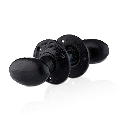 XFORT 63 mm schwarzes, antikes ovales Einsteckknauf-Set, schwarze Türknäufe, Vintage-Türgriffe aus Gusseisen, schwarze Innentürgriffe, schwarzer antiker Türknauf [1 Paar] von XFORT