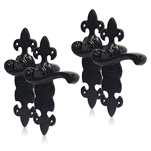 XFORT Smithy's Range Fleur de LYS Hebelriegel Duo Pack Schwarz Antik Komplettset mit Türgriffen, Doppelpack Türgriffe Set für Innentüren aus Holz von XFORT