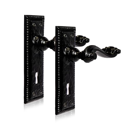 XFORT Georgisches Türschlossgriff-Set, mattschwarze Innentürgriffe, antike Türgriffe aus Gusseisen, (155 x 53 mm Rückplatte) von XFORT