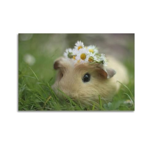 XFPMXC Tier-Poster, niedliches Meerschweinchen mit Blumenkrone, dekoratives Gemälde, Leinwand, Wandkunstwerk, Bild, 60 x 90 cm XFPMXC Tier-Poster, niedliches Meerschweinchen mit Blumenkrone, dekoratives Gemälde, Leinwand, Wandkunstwerk, Bild, 60 x 90 cm von XFPMXC