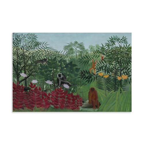XFPOBH Henri Rousseau Poster auf Leinwand, Motiv: tropischer Wald mit Affen und Schlange von XFPOBH