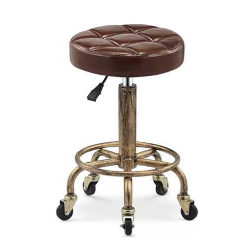 Footstool Verstellbarer Sitzhocker Stuhl Rollinghocker mit Fußstütze PU Lederkissen 360 ° Drehstuhl Hydraulik Metallhocker Height einstellbar 17-22,4 Zoll Salon Arbeithocker Büro Chai Enterprise von XFParts