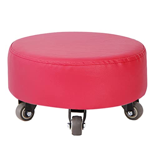 XFParts Niedriger Rollhocker mit Bremsrädern, Pedikürehocker, Rollschanzersitz kurzer rollender Fußhocker mit universellen Drehstrichrädern PU Leder kleine kleine Hocker rot (rot klein) powerfully von XFParts