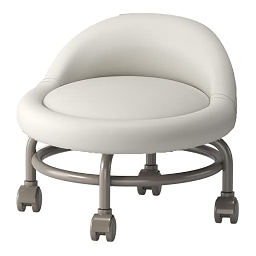 XFParts Rolling Ottoman Footstool mit Rückenlehne kurzer Rollhock mit drehenden Caster Rädern PU Leder Rolling Seat für Zuhause oder Büro verwenden weiße Enterprise powerfully von XFParts