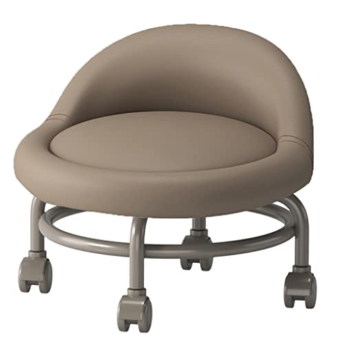 XFParts Rolling Stuhl mit Rückenstütze Ottoman Footstool mit Drehrädern kurzer Roller für Heim- oder Büro -Braun -PU -Leder Enterprise powerfully von XFParts