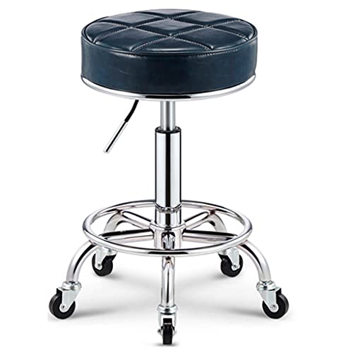 XFParts Runde rollende Schwenkhocker mit Rädern und Dicker bequemer Sitz, Verstellbarer Höhe PU Lederhocker Büro Shop Hocker mit Fußstütze Massage Spa Stuhl Friseur Brow, Gold (blau) powerfully von XFParts
