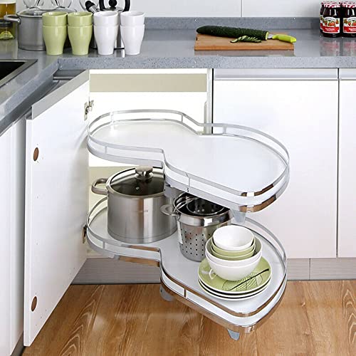 XFQZJG Ausziehbarer Eckschrank-Organizer, 2-stöckiges Karussellregal für 800 mm oder 900 mm Schränke, Softclose (rechts offen), ideal für die Aufbewahrung in der Küche von XFQZJG