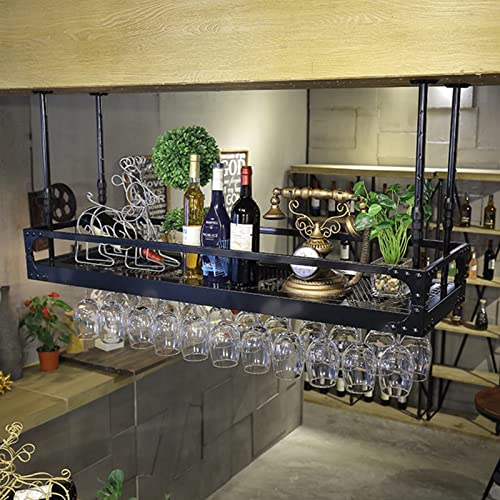 XFSHKJS Decken-Weinregal hängendes Weinregal mit Stielglas-Halter, höhenverstellbares industrielles Weinlagerregal, Bar-Restaurant-Metallweinregal (Size : 140x35cm) von XFSHKJS