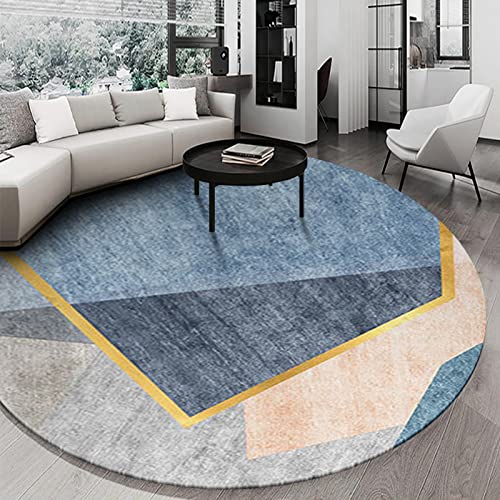 XFSHKJS Moderne graue Blaue runde Teppich runde 200 cm 300 cm große Teppich für Wohnzimmer Schlafzimmer kreiscomputer Stuhl bodenmatten (Size : Durchmesser 140cm) von XFSHKJS