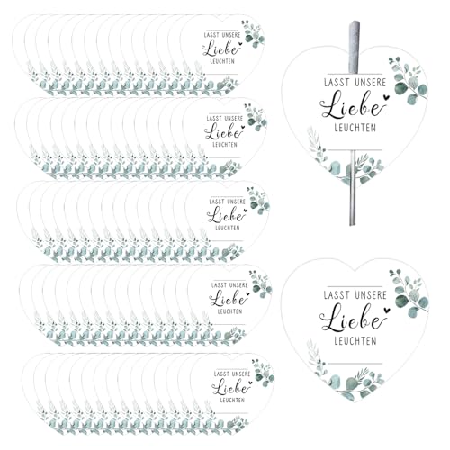 XFSRG 100 Stück Wunderkerzen Karten für Hochzeit Herzförmige Etiketten Lasst Unsere Liebe Leuchten Gastgeschenke und Party Deko für Unvergessliche Feier von XFSRG