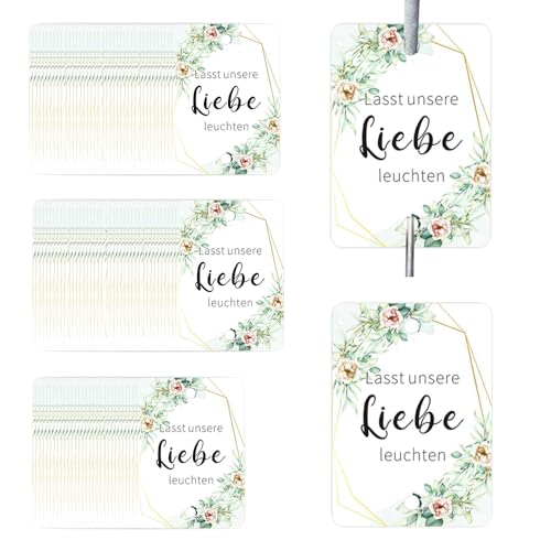 XFSRG 100 Stück Wunderkerzen Karten für Hochzeit Quadratische Etiketten 5 x 7 Cm Lasst Unsere Liebe Leuchten Gastgeschenke und Party Deko für Funkelnde Feier von XFSRG