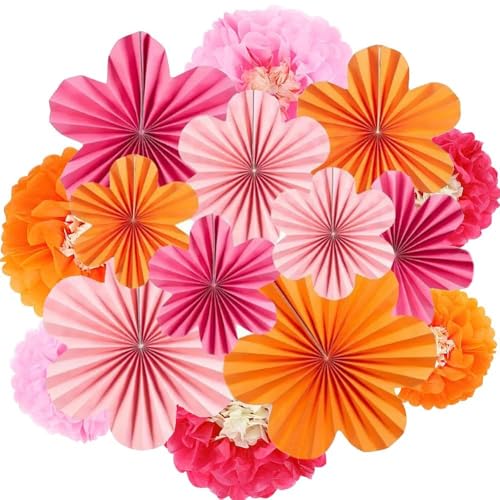 XFSRG 15 Stück Papierblumen Set Hängedeko, 3D Fächerblumen in Rot Rosa Orange, Hochzeit Party Geburtstags Deko, Festliche Wanddekoration für Zuhause und Veranstaltungen XFSRG 15 Stück Papierblumen Set Hängedeko, 3D Fächerblumen in Rot Rosa Orange, Hochzeit Party Geburtstags Deko, Festliche Wanddekoration für Zuhause und Veranstaltungen von XFSRG